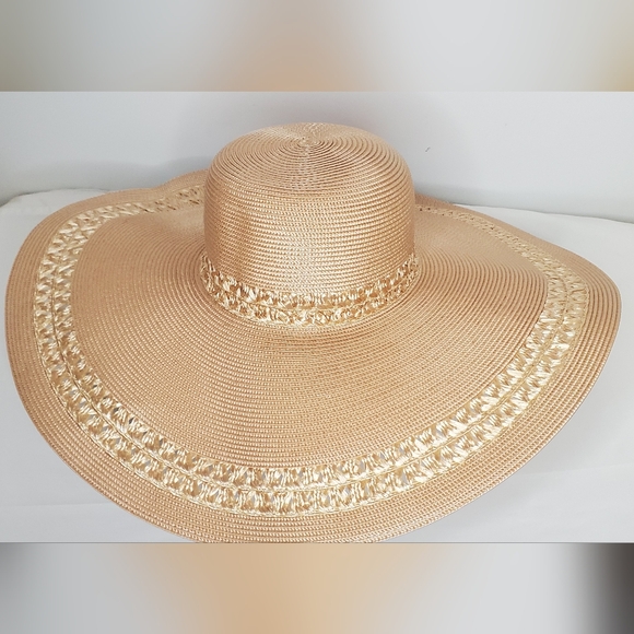 Elegant Tan Sun Hat with Gold Accents - Picture 9 of 9